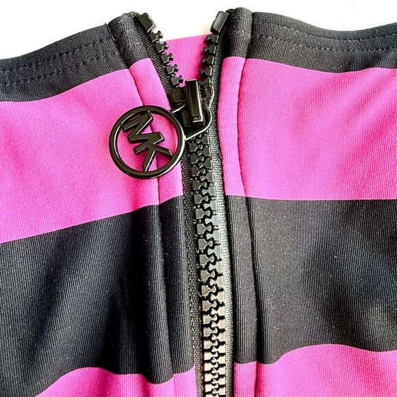 NWT MICHAEL Michael Kors Women's Striped Zip-Front Bikini Swim Top.  Size M - Picture 4 of 6